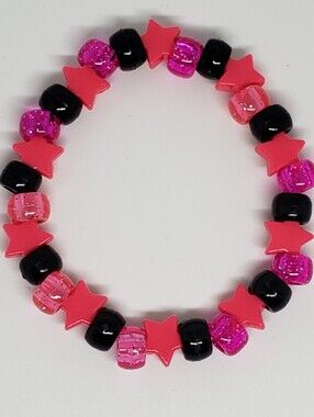 Handmade Hot Pink Glitter Star Kandi Bracelet